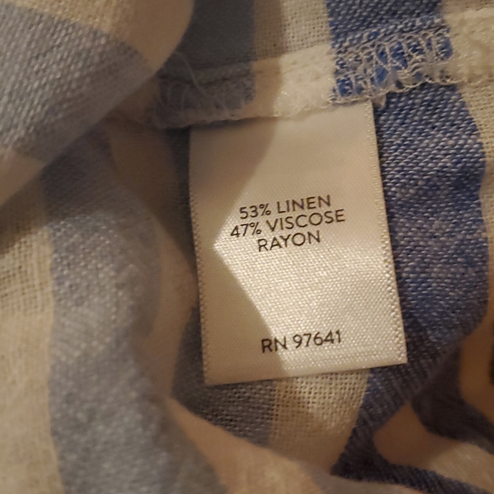 J. Jill Linen Blend Tunic Blouse White blue Ombre Stripe Petite Large Co… - Picture 10 of 10